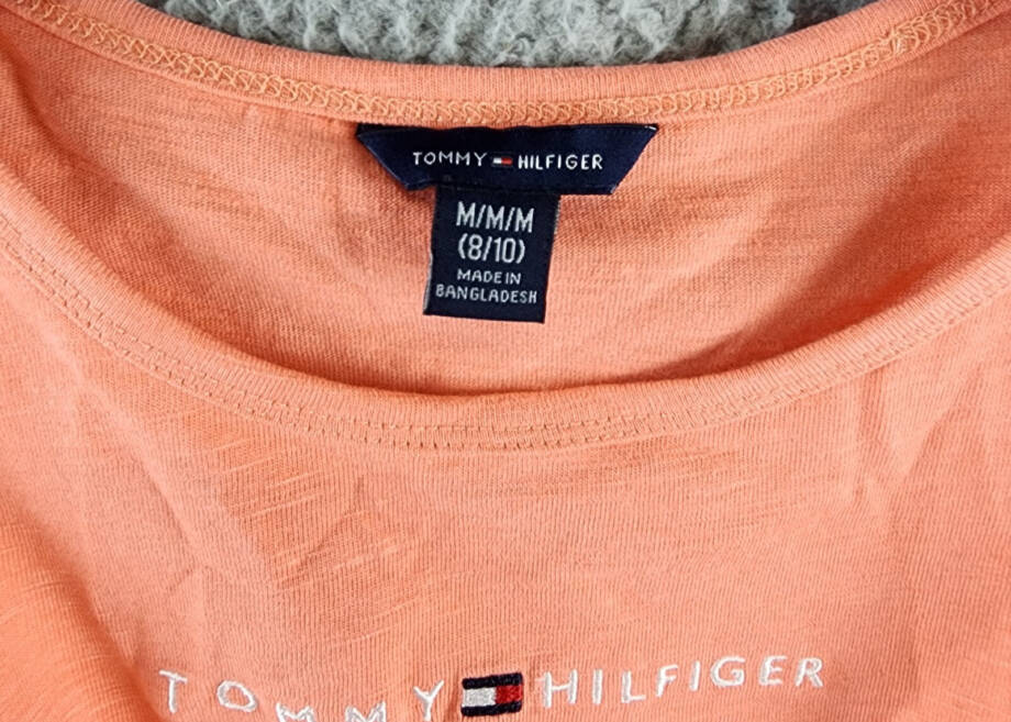 Tommy Hilfiger Embroidered-Logo Dress Girls M(8-10) Peach Dusk Crewneck Pullover