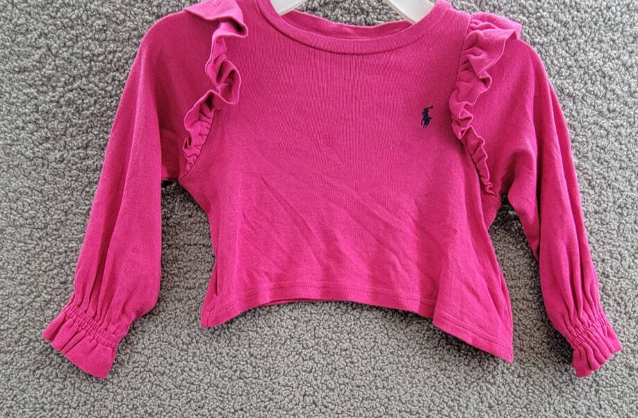 Polo Ralph Lauren Ruffle Long-Sleeve Top Girls' 2 College Pink Crewneck Pullover