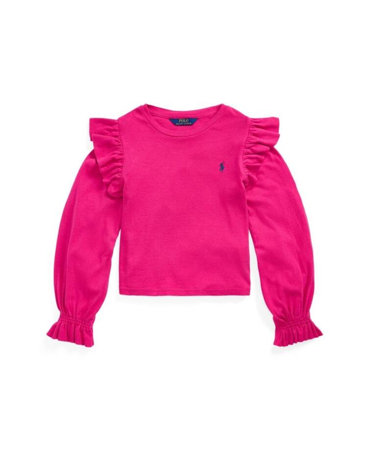 Polo Ralph Lauren Ruffle Long-Sleeve Top Girls 6X College Pink Crewneck Pullover