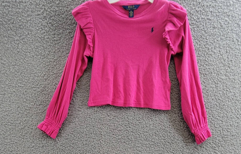 Polo Ralph Lauren Ruffle Long-Sleeve Top Girls 6X College Pink Crewneck Pullover