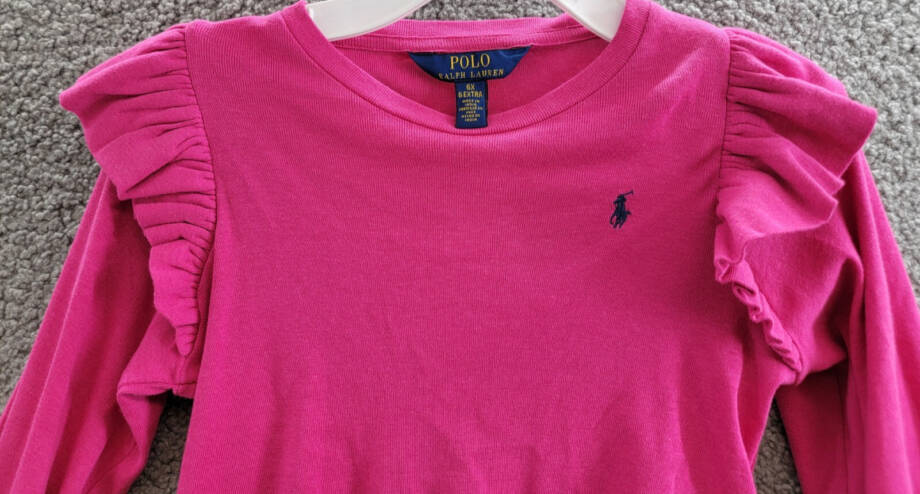 Polo Ralph Lauren Ruffle Long-Sleeve Top Girls 6X College Pink Crewneck Pullover