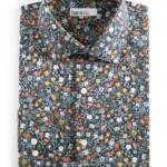 Bar III Slim-Fit Water Floral Dress Shirt Men's M (15-15.5) Navy Spice Stretch