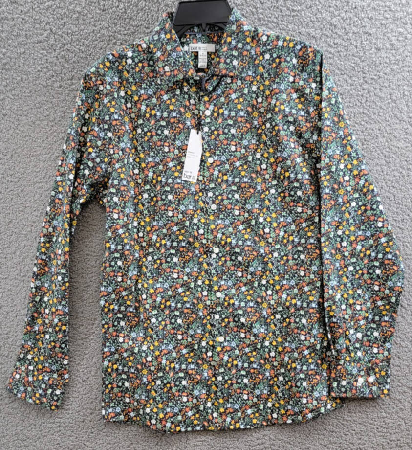 Bar III Slim-Fit Water Floral Dress Shirt Men's M (15-15.5) Navy Spice Stretch