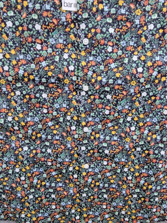 Bar III Slim-Fit Water Floral Dress Shirt Men's M (15-15.5) Navy Spice Stretch