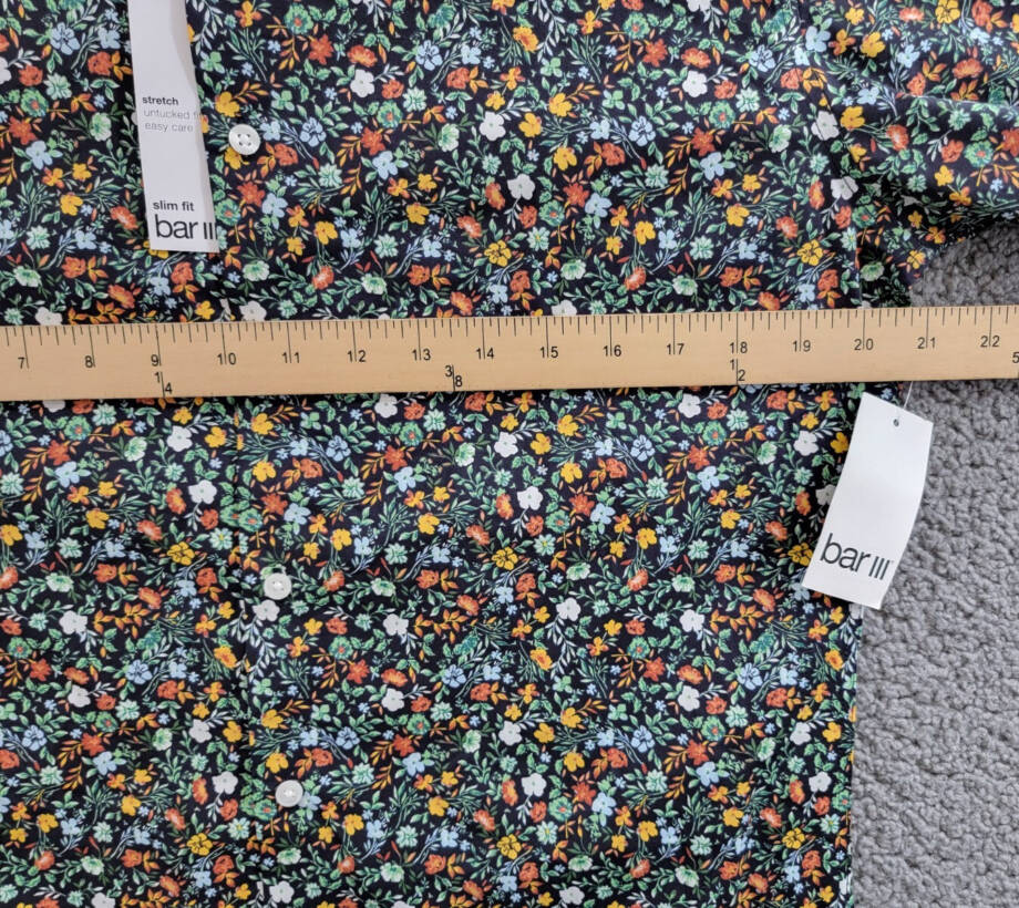 Bar III Slim-Fit Water Floral Dress Shirt Men's M (15-15.5) Navy Spice Stretch