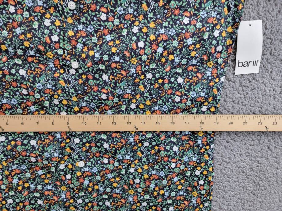 Bar III Slim-Fit Water Floral Dress Shirt Men's M (15-15.5) Navy Spice Stretch