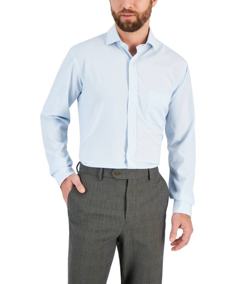 Club Room Regular Fit Traveler Fine Stripe Dress Shirt Men's 17 34-35 Light Blue