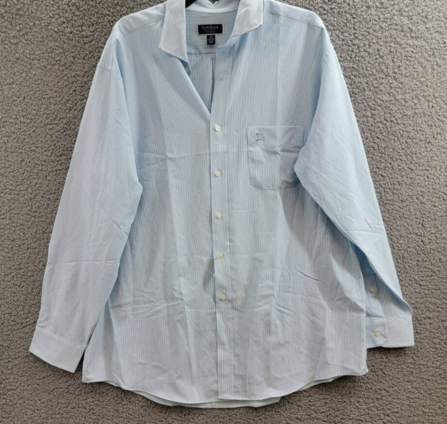 Club Room Regular Fit Traveler Fine Stripe Dress Shirt Men's 17 34-35 Light Blue