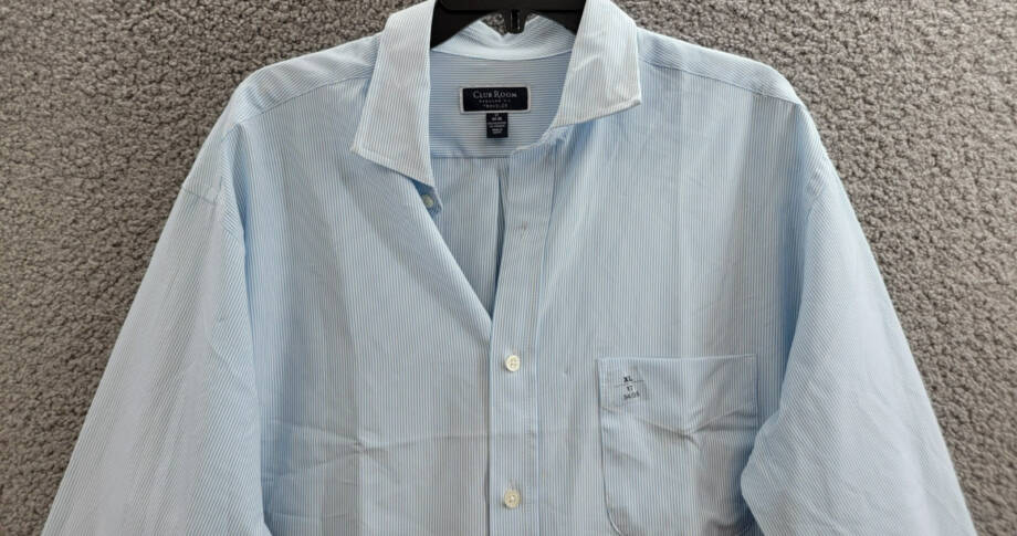 Club Room Regular Fit Traveler Fine Stripe Dress Shirt Men's 17 34-35 Light Blue