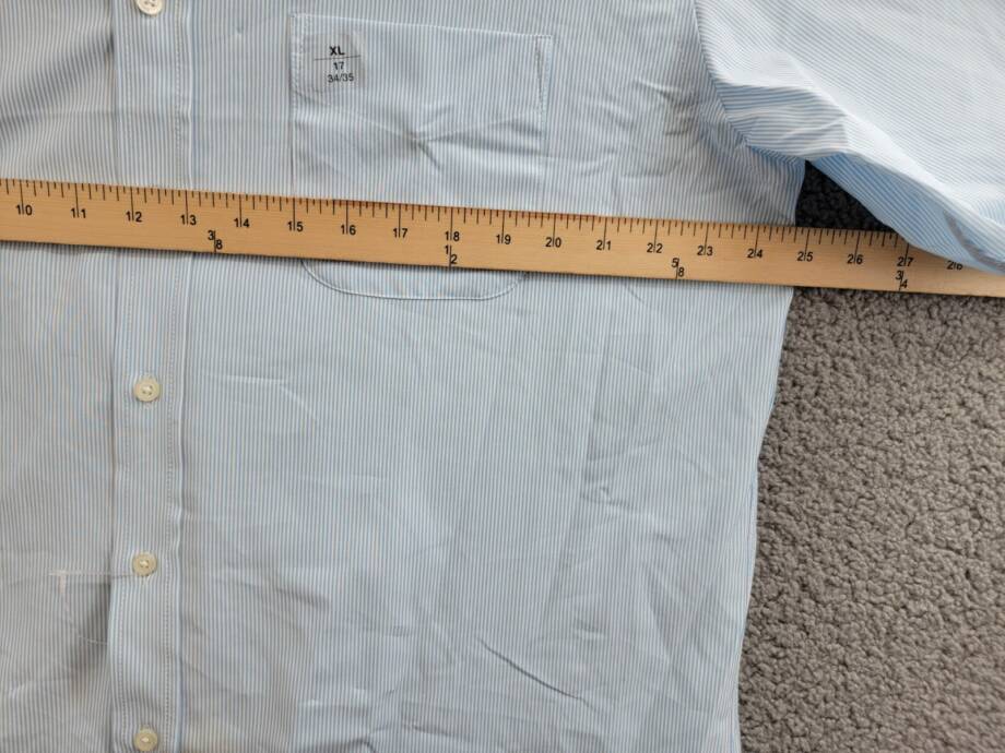 Club Room Regular Fit Traveler Fine Stripe Dress Shirt Men's 17 34-35 Light Blue