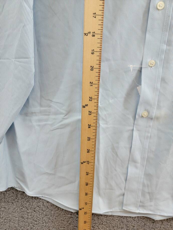 Club Room Regular Fit Traveler Fine Stripe Dress Shirt Men's 17 34-35 Light Blue