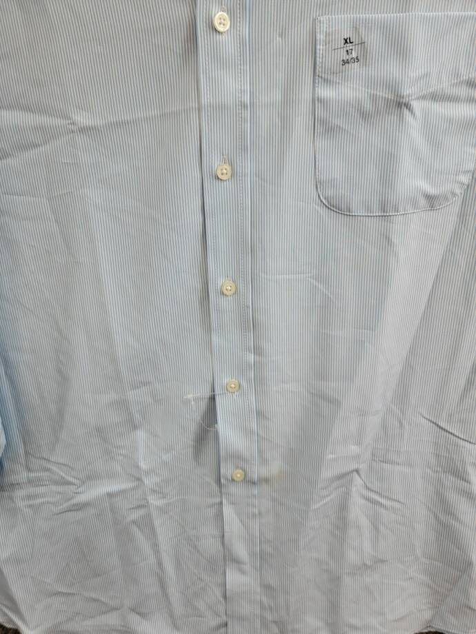 Club Room Regular Fit Traveler Fine Stripe Dress Shirt Men's 17 34-35 Light Blue