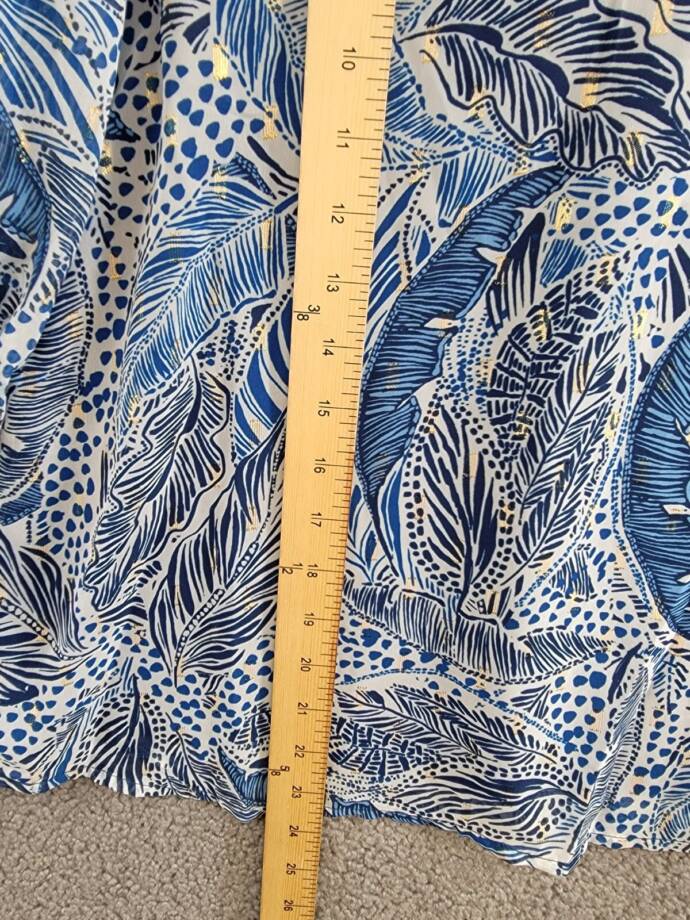 AQUA Leaf Print Blouse Women's XS White/Navy Metallic Vneck Long Sleeve Pullover