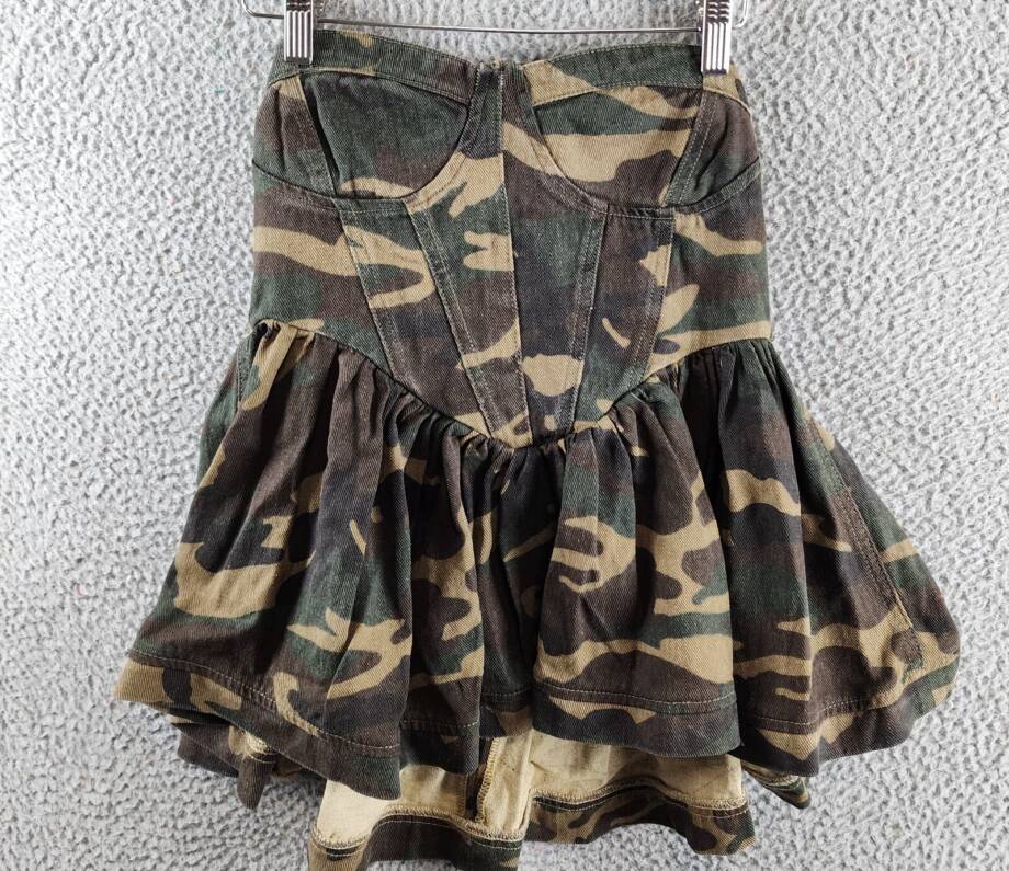 Madonna & Co Sweetheart Neck Corset Camo Top Women's S Multi Back Zip Closure