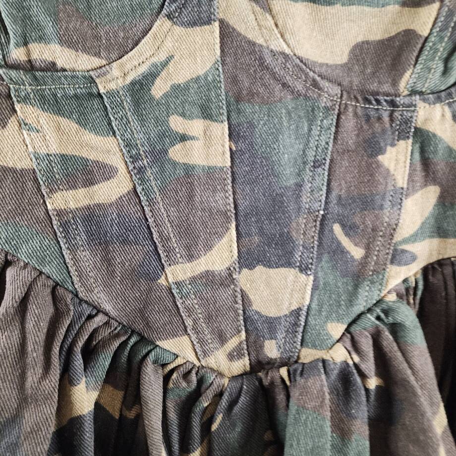 Madonna & Co Sweetheart Neck Corset Camo Top Women's S Multi Back Zip Closure
