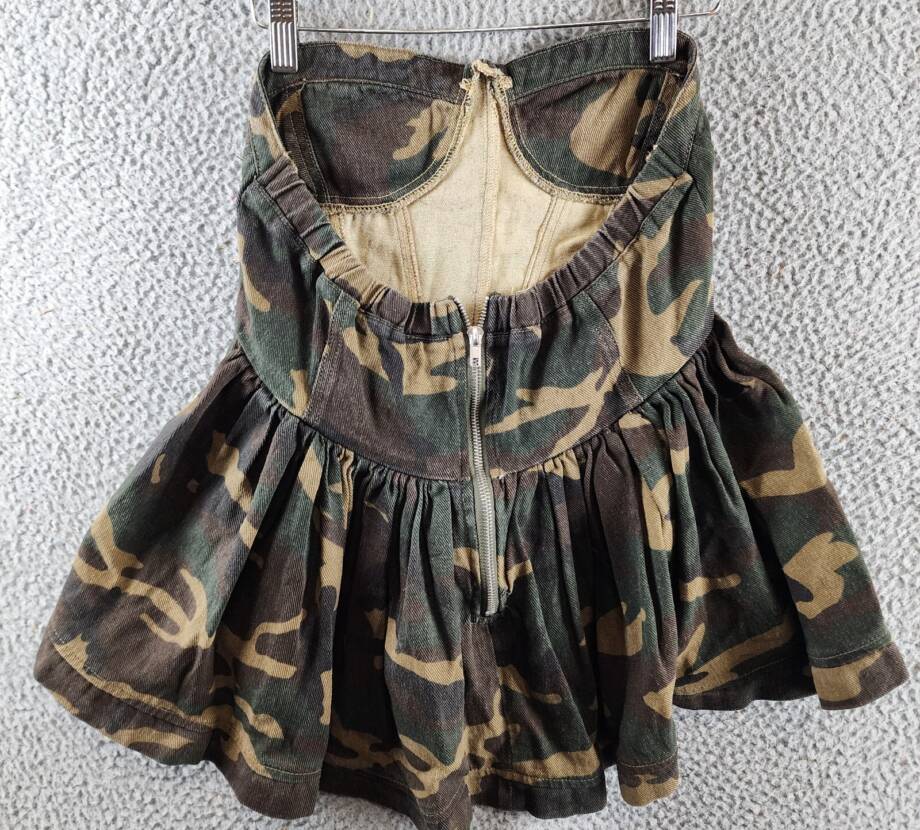 Madonna & Co Sweetheart Neck Corset Camo Top Women's S Multi Back Zip Closure