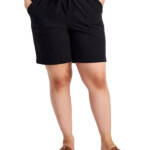 Style & Co Plus Size Drawstring Pull-On Shorts Womens 3X Deep Black Ruched Waist