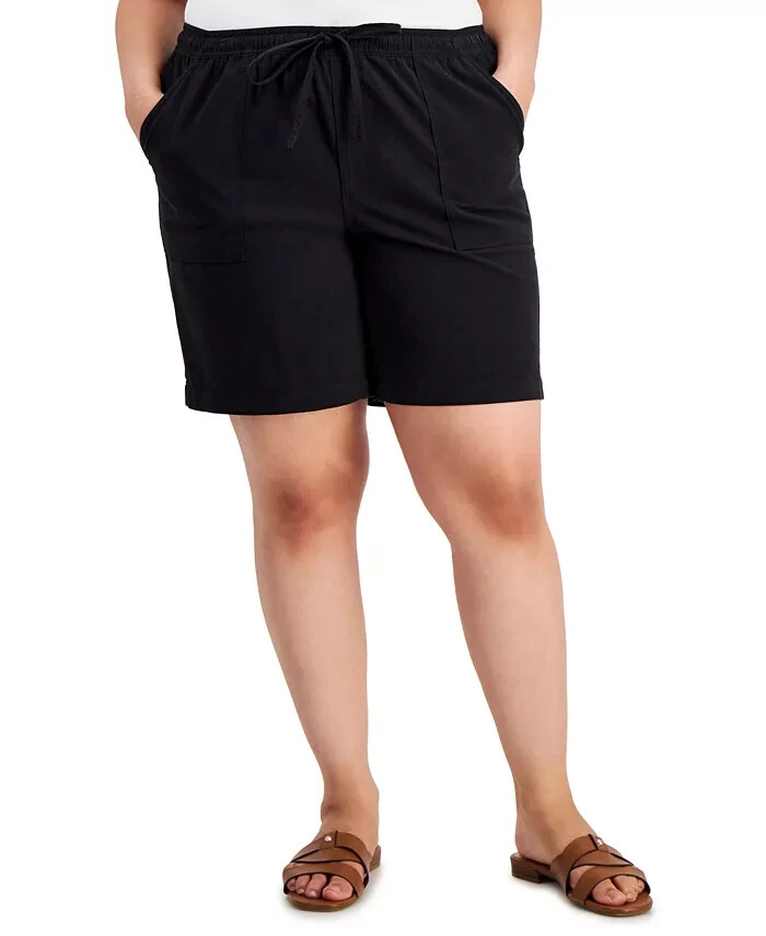 Style & Co Plus Size Drawstring Pull-On Shorts Womens 3X Deep Black Ruched Waist