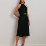 Lauren Ralph Lauren Belted Velvet Halter Dress Women's 2 Green Back Zip Closure