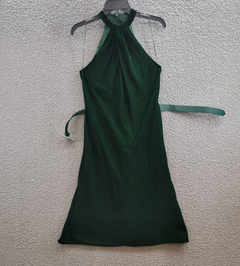 Lauren Ralph Lauren Belted Velvet Halter Dress Women's 2 Green Back Zip Closure