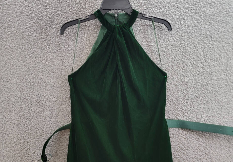 Lauren Ralph Lauren Belted Velvet Halter Dress Women's 2 Green Back Zip Closure