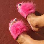 I.N.C. International Concepts Satin Pom Slide Boxed Slippers Women's S 5-6 Pink