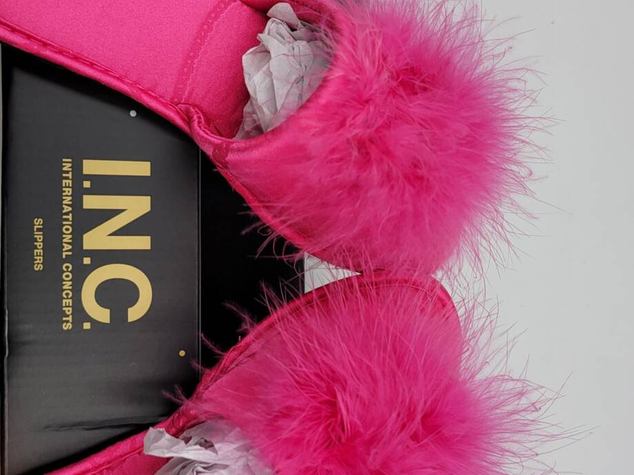 I.N.C. International Concepts Satin Pom Slide Boxed Slippers Women's S 5-6 Pink
