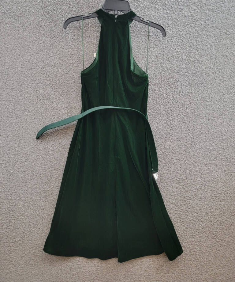 Lauren Ralph Lauren Belted Velvet Halter Dress Women's 2 Green Back Zip Closure