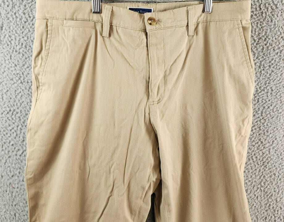 Club Room Stretch Pants Men's 34W x 32L Khaki Side Pockets Button Zip Closure