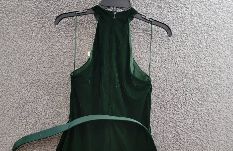 Lauren Ralph Lauren Belted Velvet Halter Dress Women's 2 Green Back Zip Closure