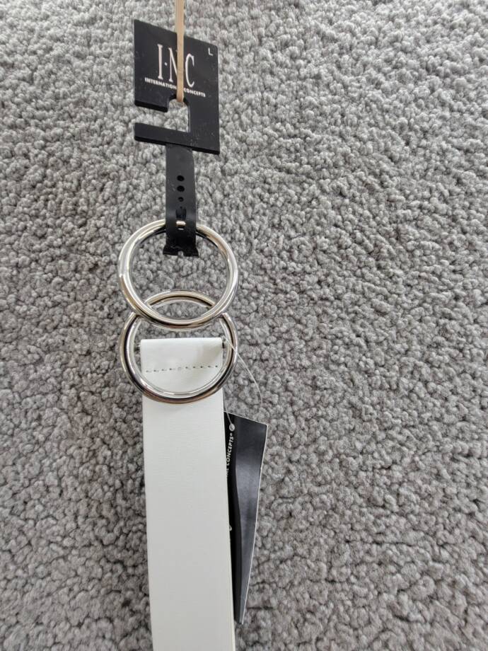 I.N.C. International Concepts Leather Double Circle Belt Women's Large White