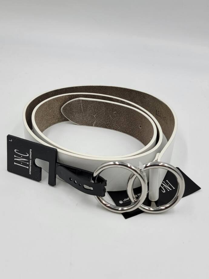 I.N.C. International Concepts Leather Double Circle Belt Women's Large White