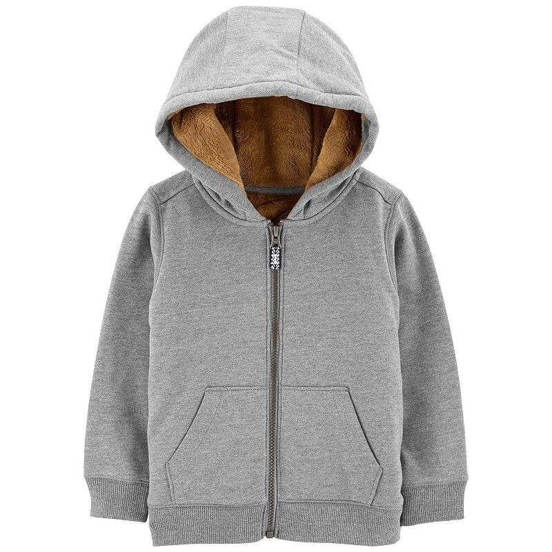 Carter's Faux-Sherpa-Lined Full-Zip Hoodie Toddler Boys 4T Gray Full Zip Closure