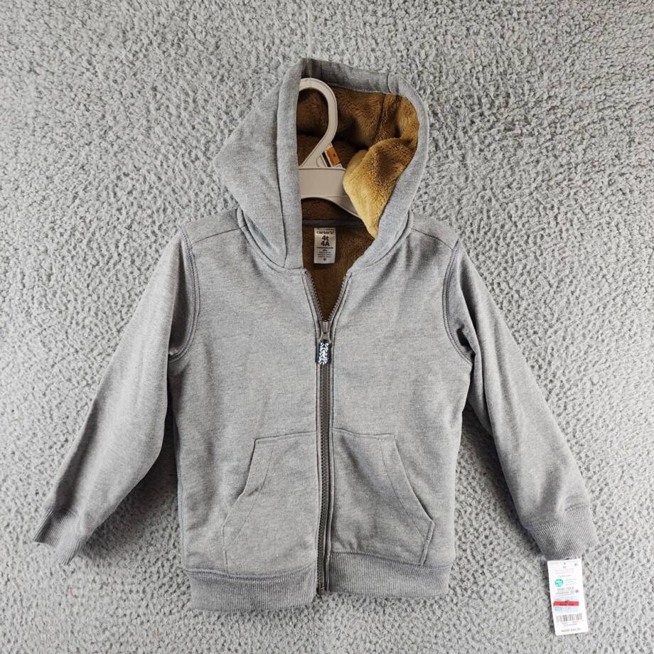 Carter's Faux-Sherpa-Lined Full-Zip Hoodie Toddler Boys 4T Gray Full Zip Closure