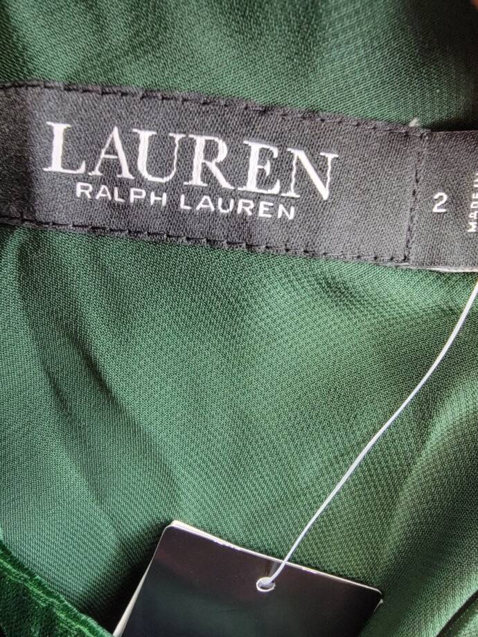 Lauren Ralph Lauren Belted Velvet Halter Dress Women's 2 Green Back Zip Closure