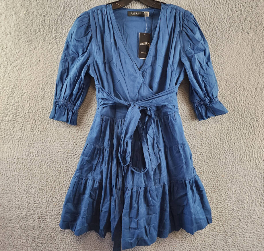 Lauren Ralph Lauren Tie-Front Voile Surplice Dress Women's 0 Indigo Dusk Solid