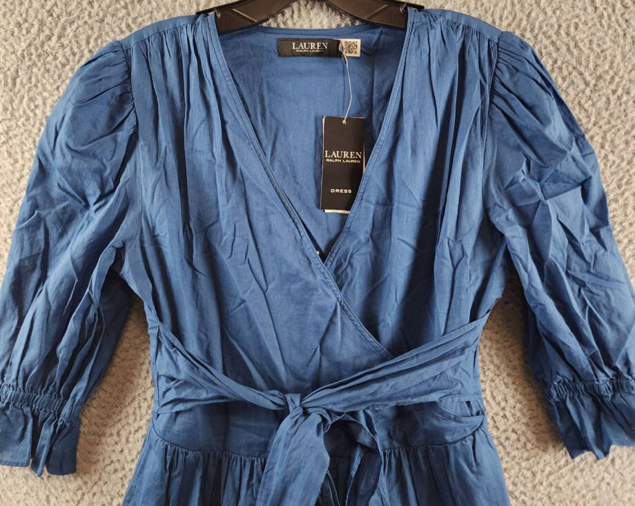 Lauren Ralph Lauren Tie-Front Voile Surplice Dress Women's 0 Indigo Dusk Solid