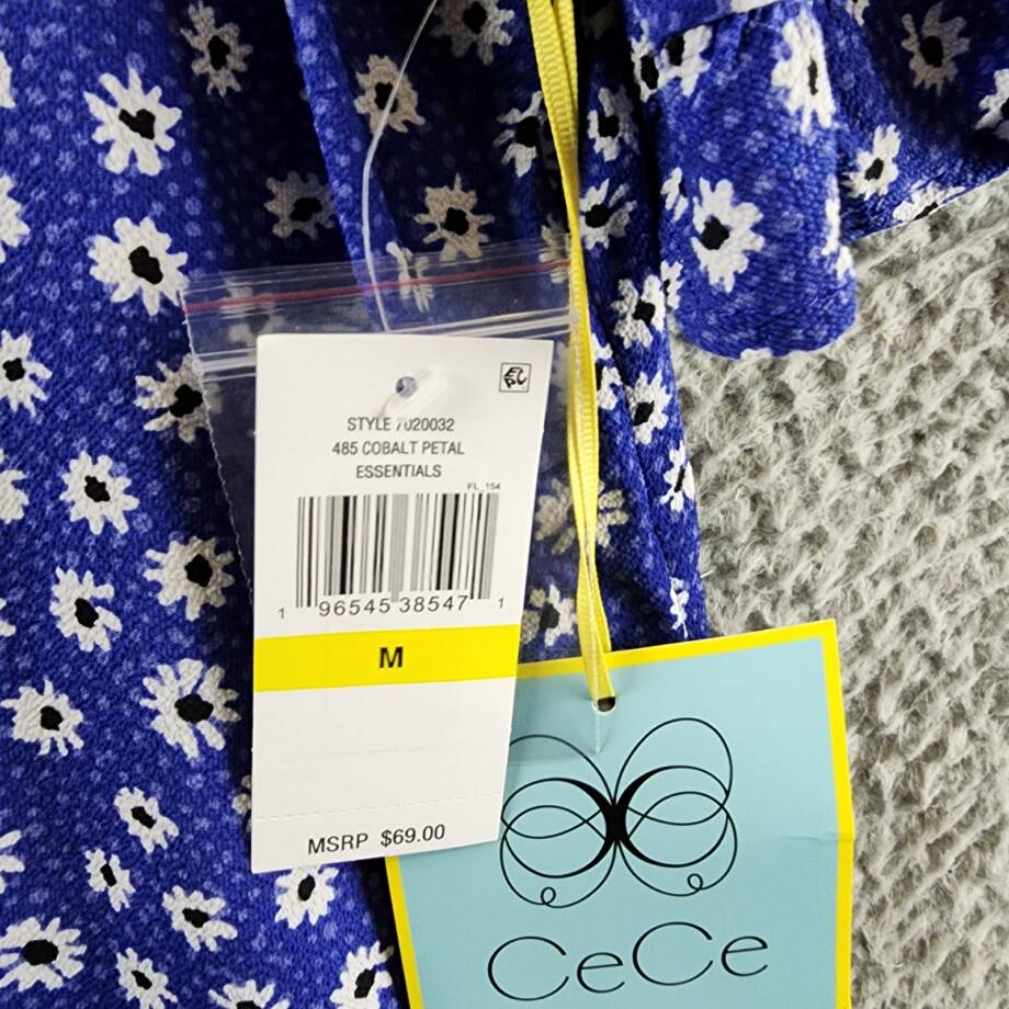CeCe Daisy Melody Ruffle Short Sleeve Blouse Women's M Cobalt Petal Button Front