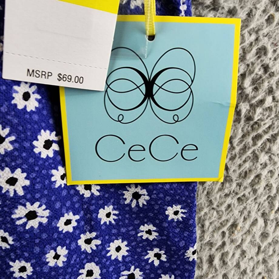 CeCe Daisy Melody Ruffle Short Sleeve Blouse Women's M Cobalt Petal Button Front