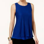 Cable & Gauge Lace-up Back Textured Top Womens XL Blue Solid Crewneck Sleeveless