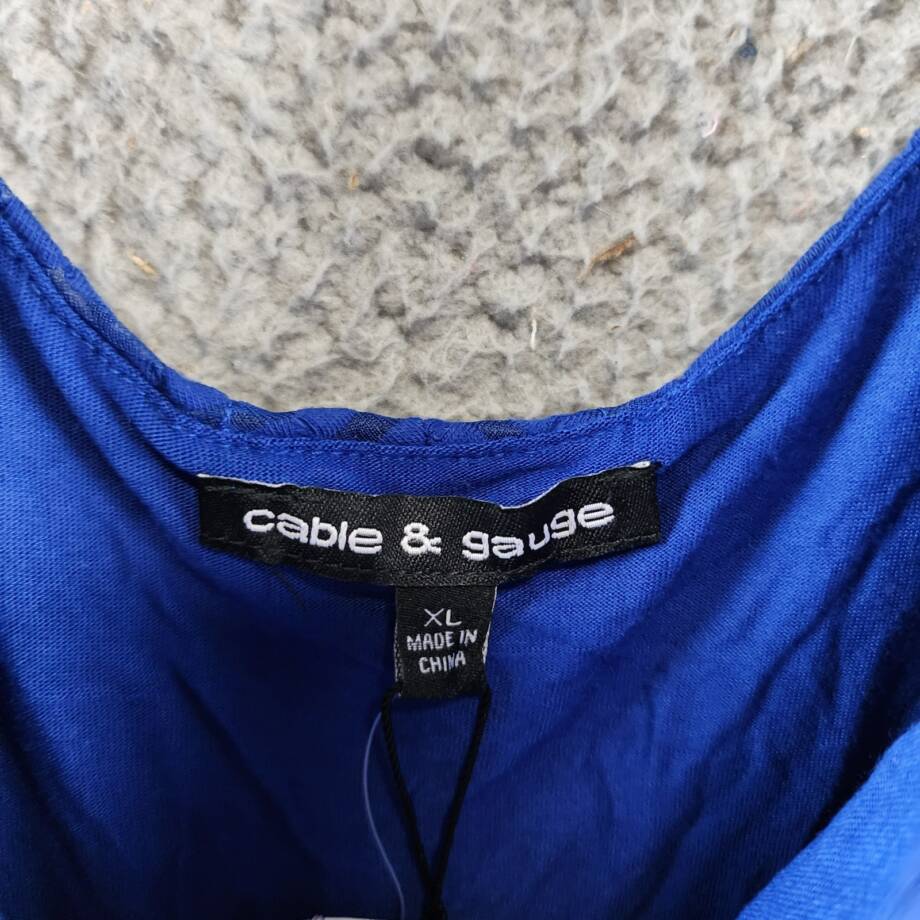 Cable & Gauge Lace-up Back Textured Top Womens XL Blue Solid Crewneck Sleeveless