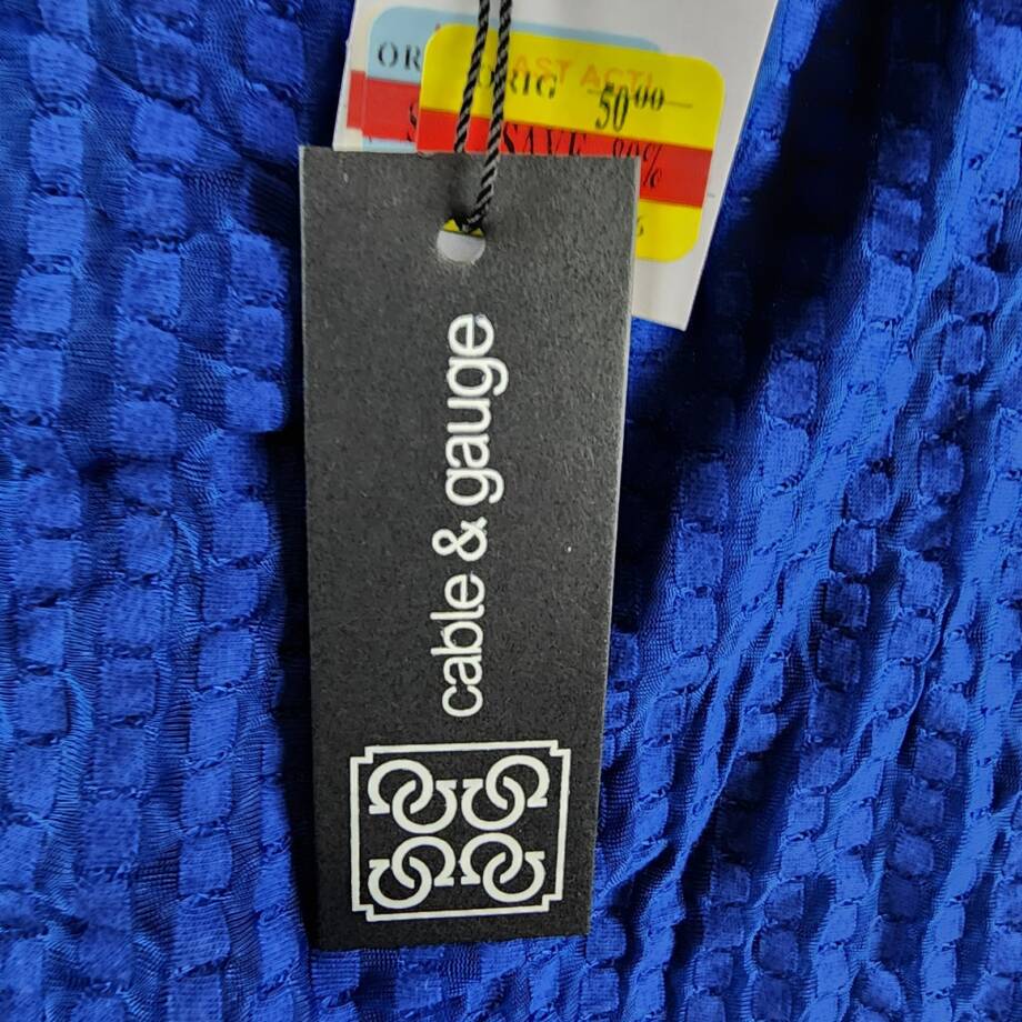 Cable & Gauge Lace-up Back Textured Top Womens XL Blue Solid Crewneck Sleeveless