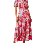 NIC+ZOE Scribble Bouquet Daydream Maxi Dress Women's M Pink Multi Pullover S/S