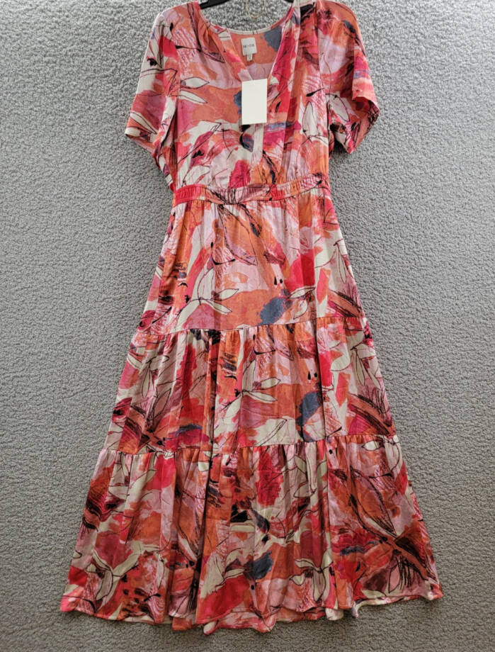 NIC+ZOE Scribble Bouquet Daydream Maxi Dress Women's M Pink Multi Pullover S/S
