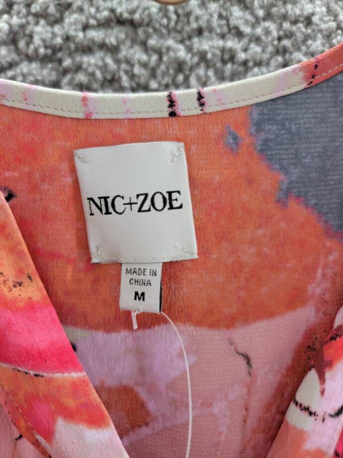 NIC+ZOE Scribble Bouquet Daydream Maxi Dress Women's M Pink Multi Pullover S/S