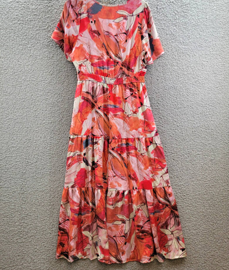 NIC+ZOE Scribble Bouquet Daydream Maxi Dress Women's M Pink Multi Pullover S/S