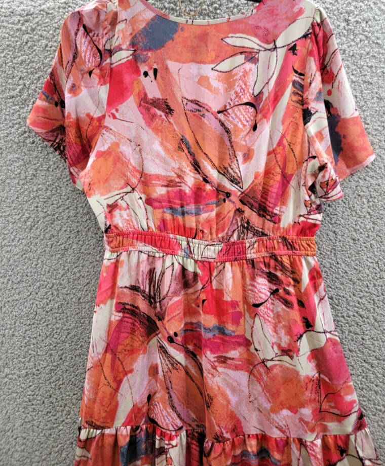 NIC+ZOE Scribble Bouquet Daydream Maxi Dress Women's M Pink Multi Pullover S/S