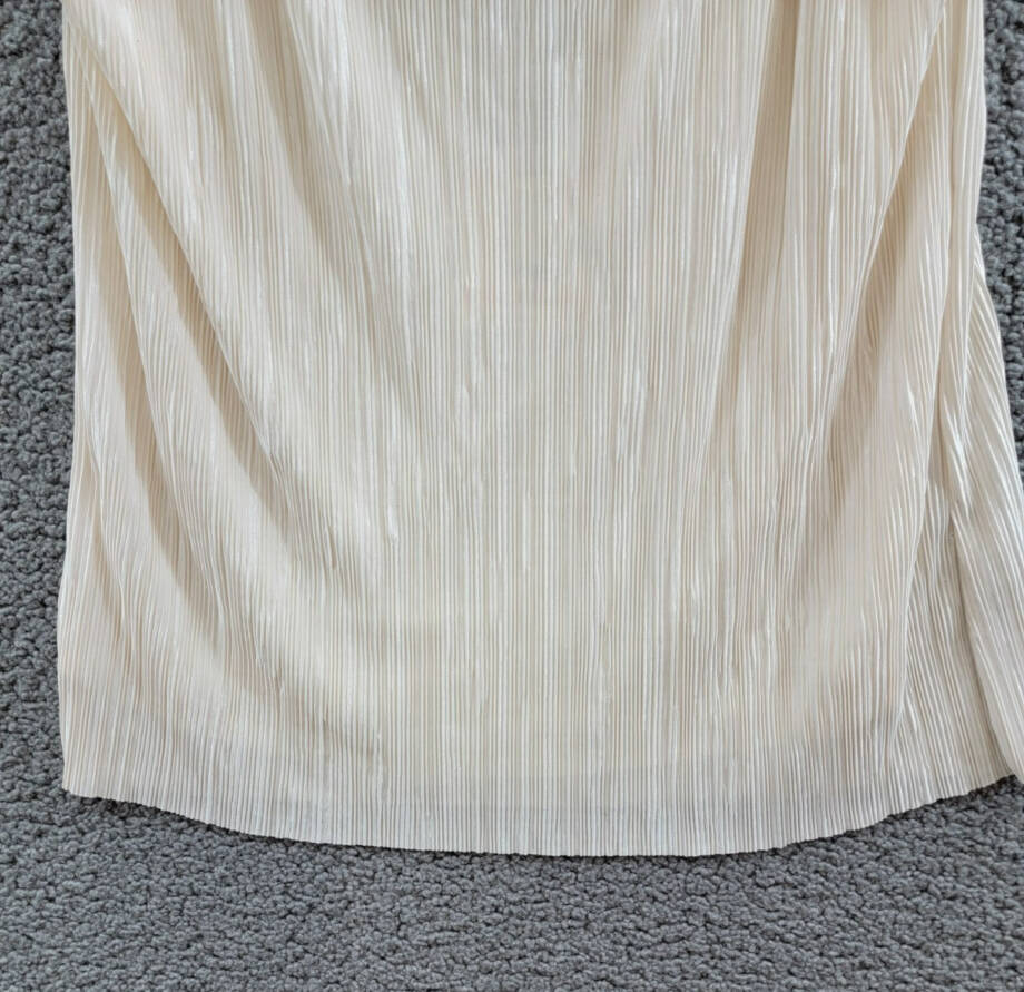Anne Klein V-Neck Micro-Pleated Knit Tank Women's S Anne White Solid Pullover