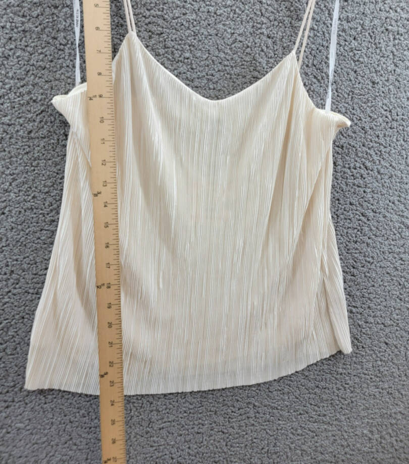 Anne Klein V-Neck Micro-Pleated Knit Tank Women's S Anne White Solid Pullover