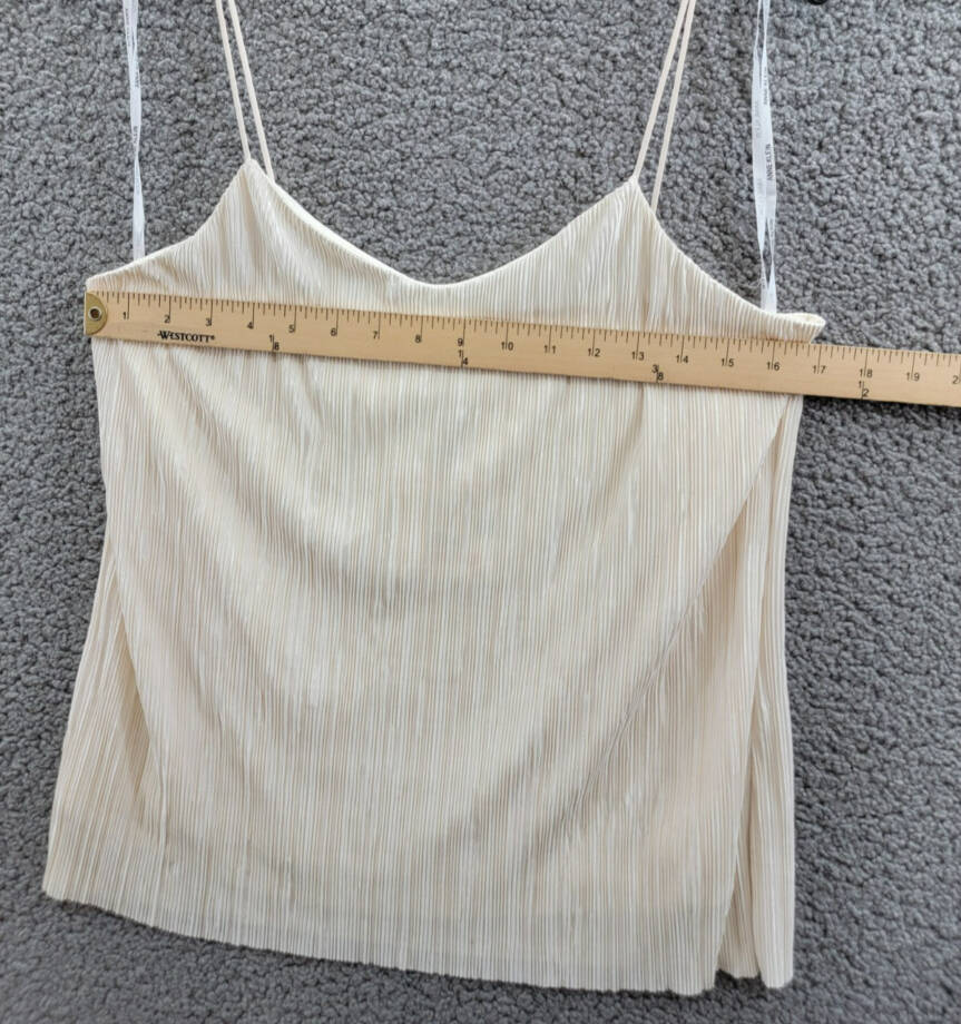 Anne Klein V-Neck Micro-Pleated Knit Tank Women's S Anne White Solid Pullover